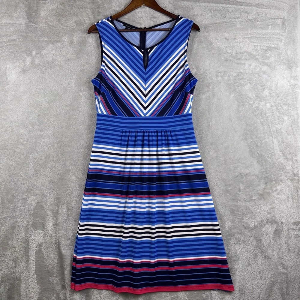 Talbots Blue and Pink Striped Dress  Zip Up Back  Sz Medium‎ Professional Casual